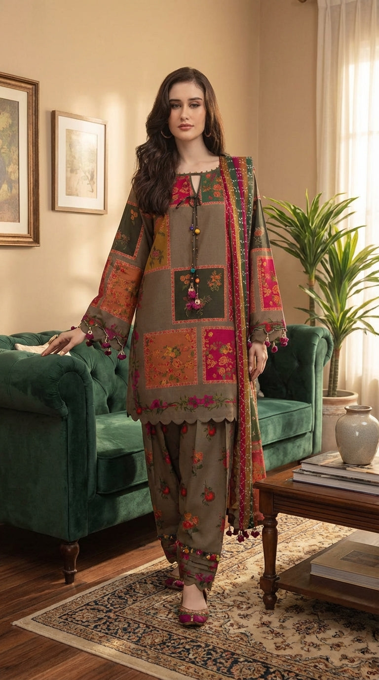 Bin saeed  brand  Ladies 3 Piece Lawn Suit – Unstitched – Summer Collection