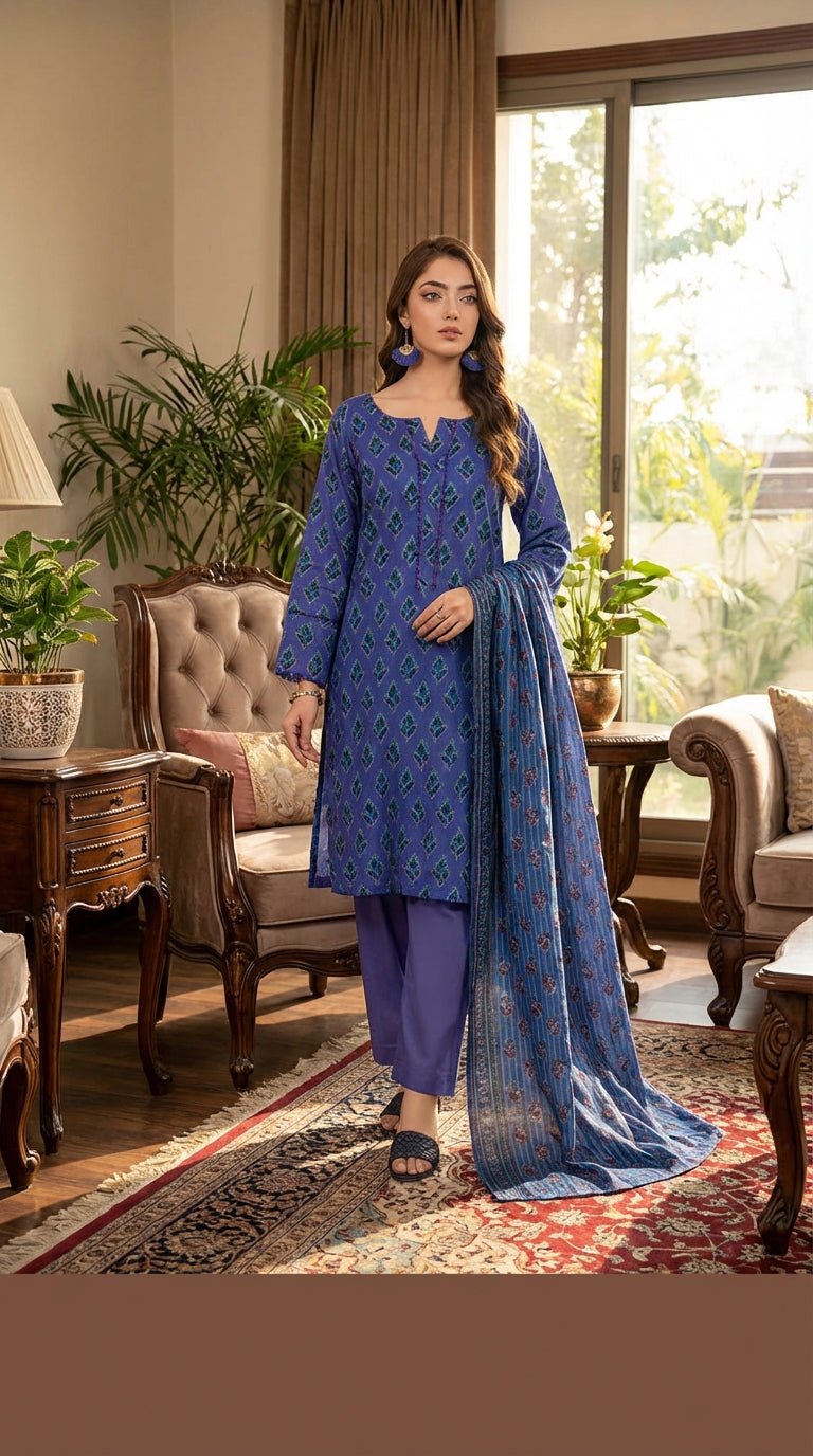 Fizza noor  ladies 3 Piece Lawn Suit – Unstitched – Summer Collection